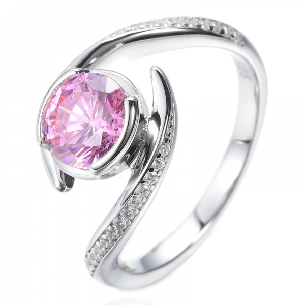 925 Круглое серебряное кольцо с розовым и белым кубическим цирконом с родиевым покрытием
 