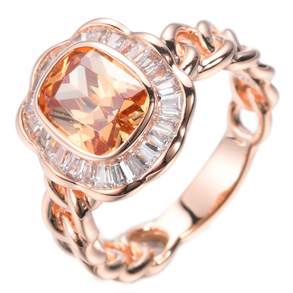 925 Cushion Champagne Center Серебряное кольцо с покрытием из розового золота
 