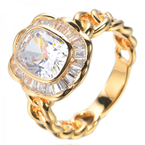 925 Cushion Champagne Center Серебряное кольцо с покрытием из розового золота
 