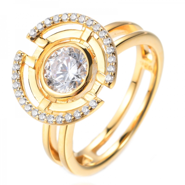 Кольцо из стерлингового серебра 925 пробы с белым кубическим цирконием 18-каратного желтого золота
 