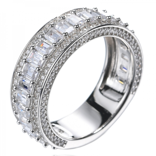 Обручальное кольцо из стерлингового серебра с бриллиантами багета и круглой формы
 