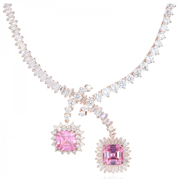 Роскошный розовый и белый кубический цирконий 18-каратного розового золота Серебряное ожерелье для новобрачных
 
