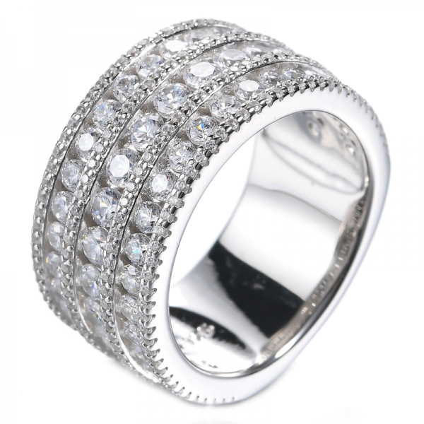 Серебряное 3-рядное кольцо Pave Eternity с круглыми бесконечными элементами из кубического циркония
 