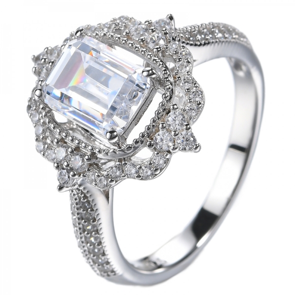 1-каратное обручальное кольцо из стерлингового серебра с изумрудной огранкой и кубическим цирконием CZ с родиевым покрытием
 