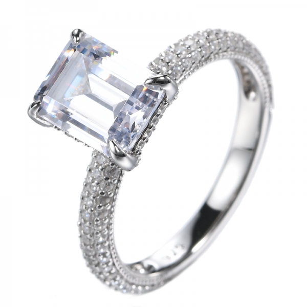 Обручальное кольцо из стерлингового серебра 925 пробы с изумрудной огранкой 2 карата AAAAA белого цвета
 
