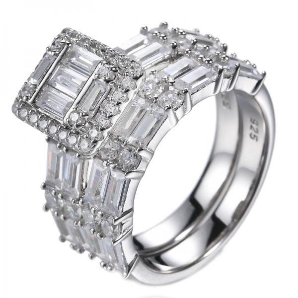 Женские свадебные кольца из платины и стерлингового серебра с кубическим цирконием огранки багет
 