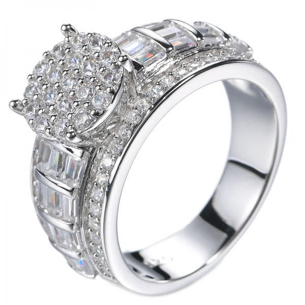 Кольцо из стерлингового серебра 925 пробы с круглым белым бриллиантом CZ Halo Bridal Ring
 