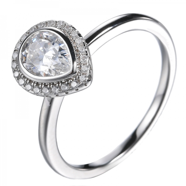 Помолвочное кольцо Halo с бриллиантом грушевидной формы из стерлингового серебра
 