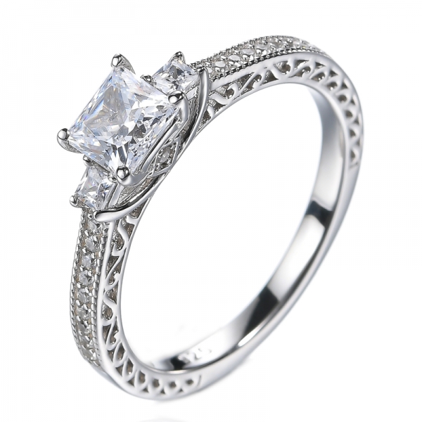 Квадратное обручальное кольцо в стиле ар-деко с 3 камнями из стерлингового серебра
 
