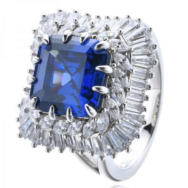 Кольцо Asscher Cut Padparadscha с кубическим цирконом в центре, родиевое покрытие, серебряное кольцо
 