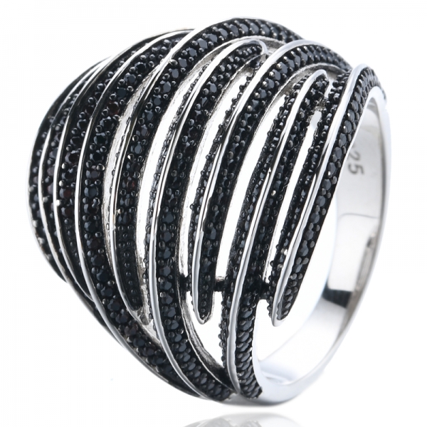 Кольцо из стерлингового серебра 925 пробы с черным кубическим цирконием и двухцветным покрытием
 