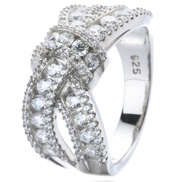 Серебряное обручальное кольцо с родиевым покрытием 925 Bow-Tie Круглый кубический цирконий
 
