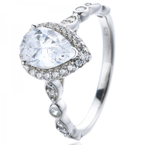 Серебряное кольцо для новобрачных с родиевым покрытием в центре 925 груши с белым кубическим цирконием
 