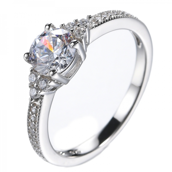 Обручальное кольцо с круглым пасьянсом и кубическим цирконием из стерлингового серебра 925 пробы 1 карат
 