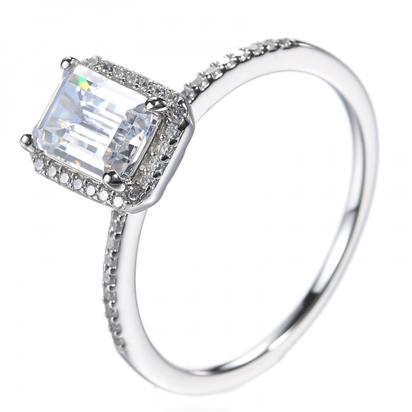 Помолвочное кольцо с бриллиантом Halo из стерлингового серебра AAA CZ с изумрудной огранкой
 
