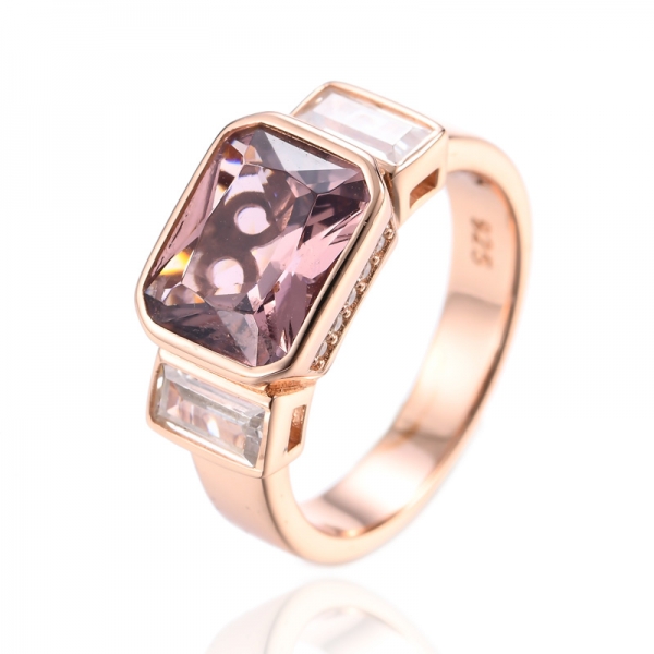Созданный в лаборатории розовый морганит 925 пробы Серебряное кольцо с покрытием из розового золота 18 карат
 