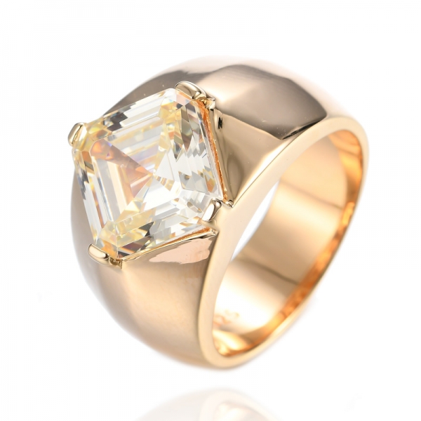 925 Asscher Cut Белый кубический цирконий 18-каратного розового золота Полированное серебряное кольцо
 