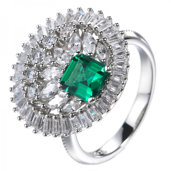 Стерлингового серебра 925 пробы зеленый имитация изумруда огранки Ашер обручальное кольцо набор ювелирных изделий
 