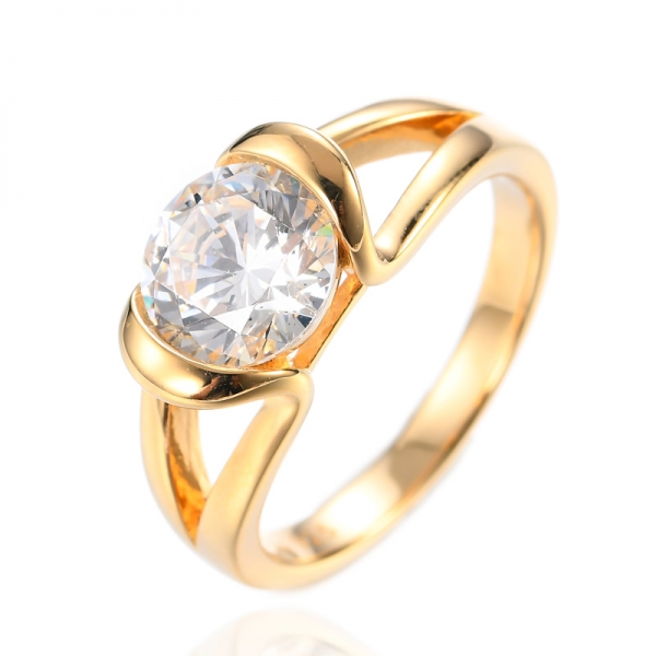 925 круглый кубический цирконий 18-каратного желтого золота с серебряным пасьянсом свадебное кольцо
 