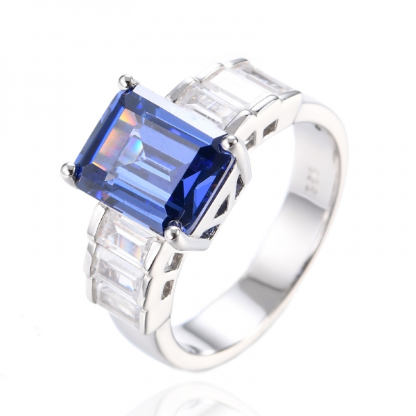 925 изумрудно-синий танзанит кубический цирконий родиевое покрытие серебряное кольцо
 