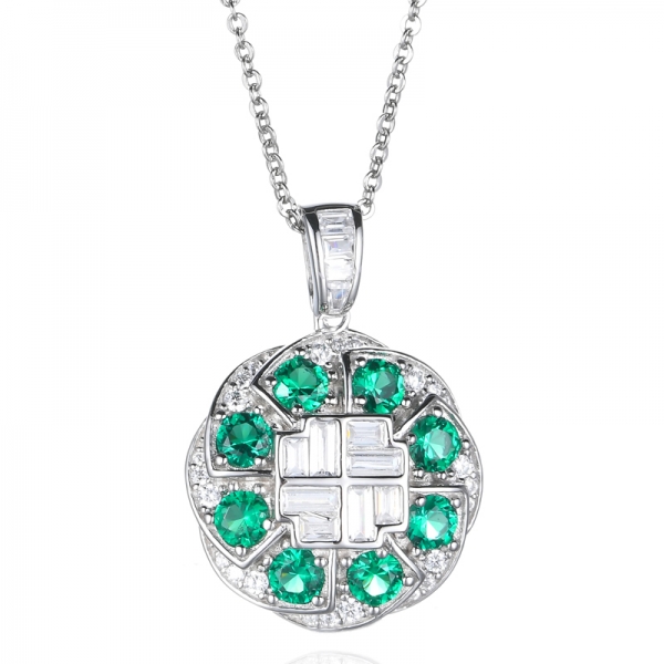 Ожерелье с подвеской из стерлингового серебра с зеленым имитацией круглого изумруда
 