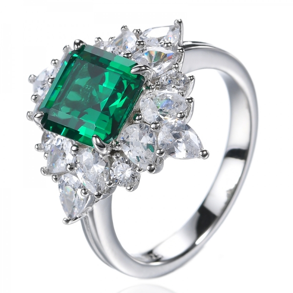 Обручальное кольцо из стерлингового серебра 925 пробы зеленого цвета с имитацией изумруда огранки Ашер
 