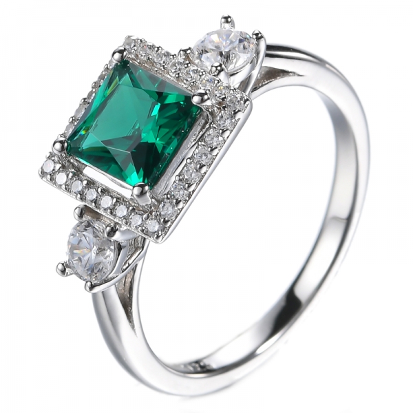 Обручальное обручальное кольцо Halo с имитацией зеленого изумруда и белого кубического циркония квадратной формы
 