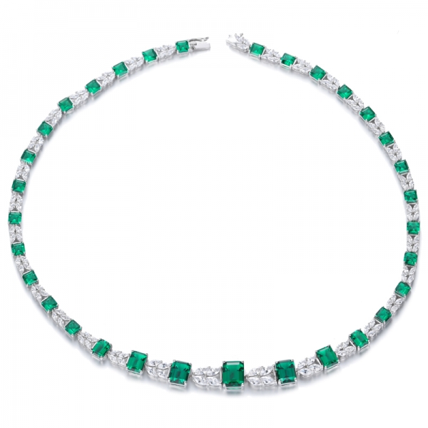 Ожерелье из стерлингового серебра с бесконечными элементами из зеленого изумруда или синего сапфира
 