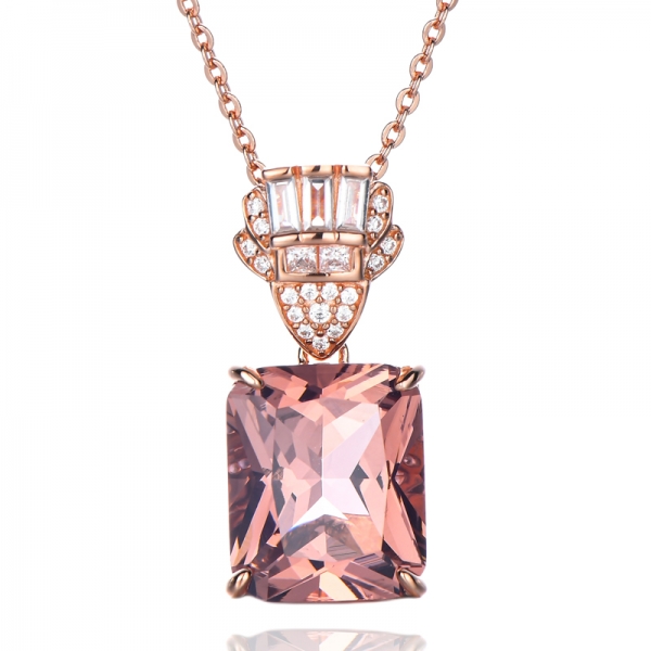 Подвеска из квадратного светло-розового циркона из стерлингового серебра 925 пробы с ожерельем с родиевым покрытием
 