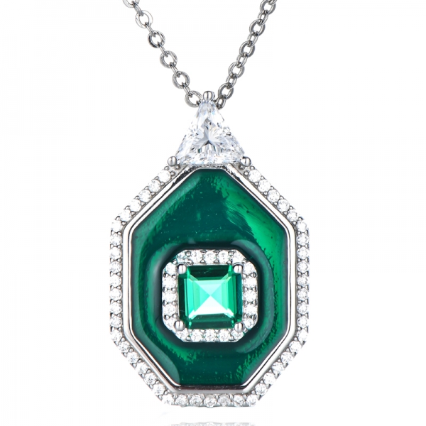 Модное ожерелье из стерлингового серебра 925 пробы на заказ CZ с изумрудно-зеленой эмалью
 