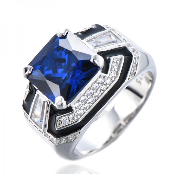 Оптовые кольца с эмалью из диоксида циркония с синим сапфиром для модных аксессуаров
 