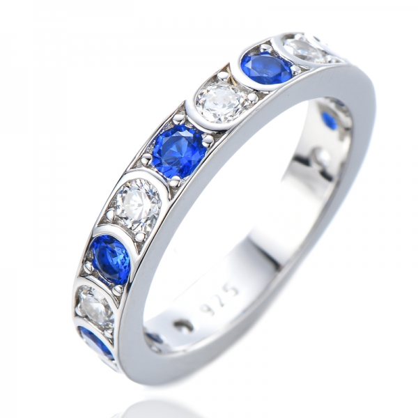 Кольцо из стерлингового серебра 925 пробы с голубым камнем и сапфиром
 
