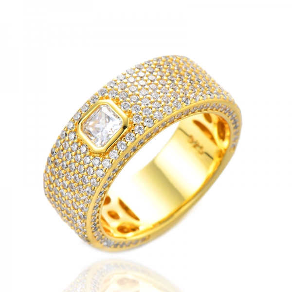 Обручальные кольца Halo CZ из стерлингового серебра 925 пробы с желтым золотом 18 карат и квадратными кольцами
 