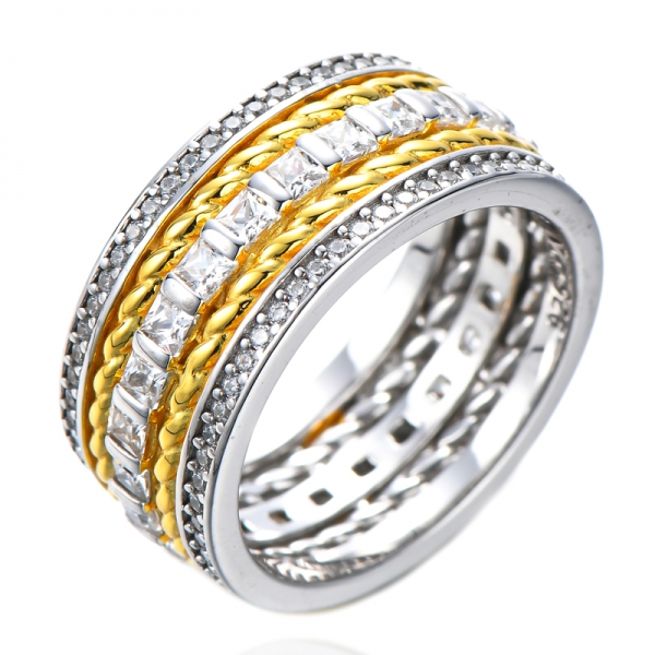 Кольца из стерлингового серебра 925 пробы, квадратные кольца CZ с бриллиантами, 2 тона, обручальное кольцо, кольца вечности
 