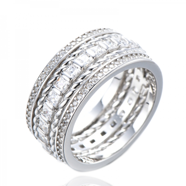 Кольца из стерлингового серебра 925 пробы, квадратные кольца CZ с бриллиантами, 2 тона, обручальное кольцо, кольца вечности
 