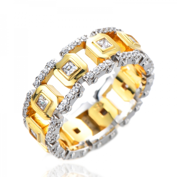 Свадьба вечности 2,0 мм квадратное белое кубическое серебряное кольцо с 2-цветным покрытием для женщин
 