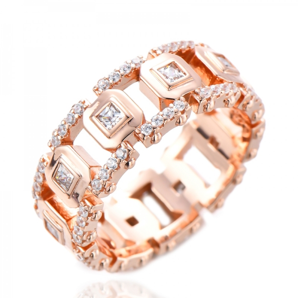 Свадьба вечности 2,0 мм квадратное белое кубическое серебряное кольцо с 2-цветным покрытием для женщин
 