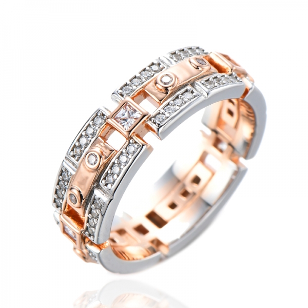 Двухцветное золото (белое/розовое) 2,0 мм квадратный кубический цирконий обручальное кольцо вечности 
