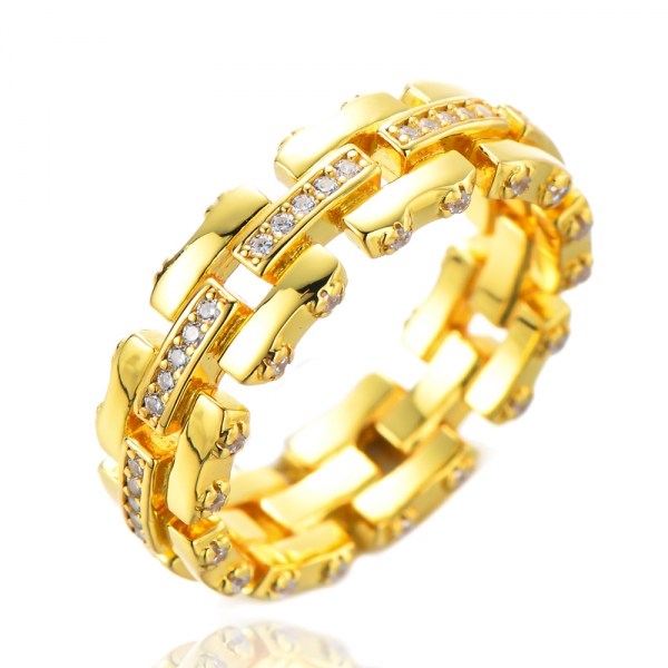 Женское винтажное обручальное кольцо вечности из желтого золота с круглым белым бриллиантом 