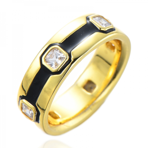 Серебряное обручальное кольцо вечности из розового золота с зеленой эмалью огранки «принцесса» 