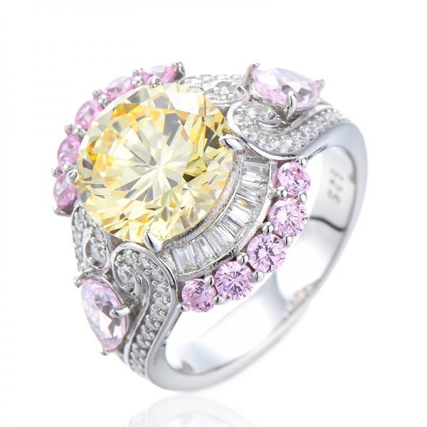 Помолвочное кольцо Halo с круглой огранкой и розовым морганитом в стиле ар-деко, 4 карата, с цветочным принтом 