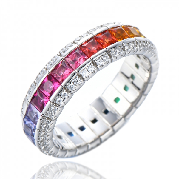 Многоцветное кольцо CZ Eternity Band из серебра 925 пробы с квадратной огранкой 