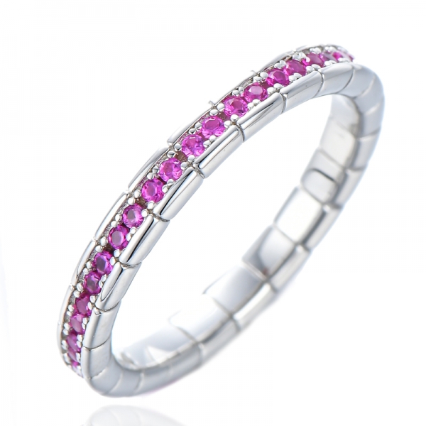 Ruby Gemstone Full Eternity Stackable Обручальное кольцо стерлингового серебра 925 пробы 