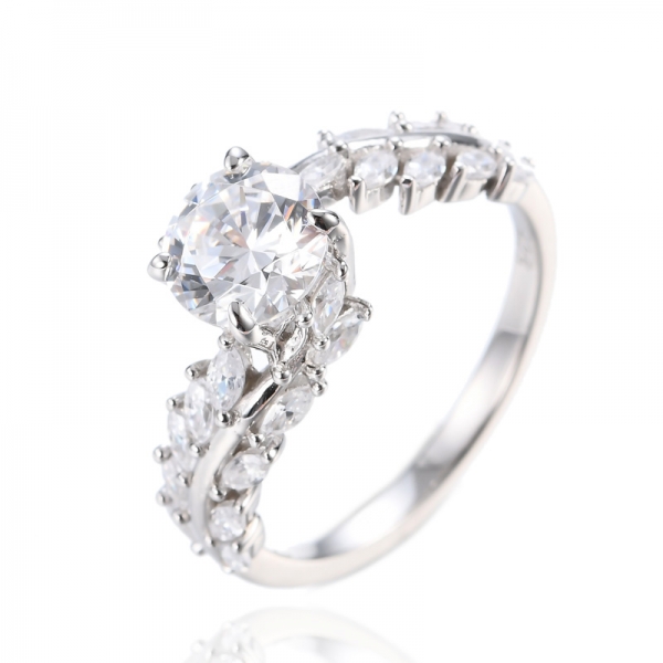 Свадебное кольцо с изогнутым хвостовиком ручной работы из стерлингового серебра с имитацией круглого бриллианта бриллиантовой огранки 