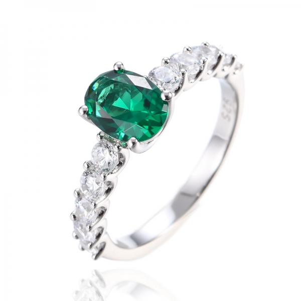 Обручальное обручальное кольцо с зеленым изумрудом из стерлингового серебра овальной огранки 
