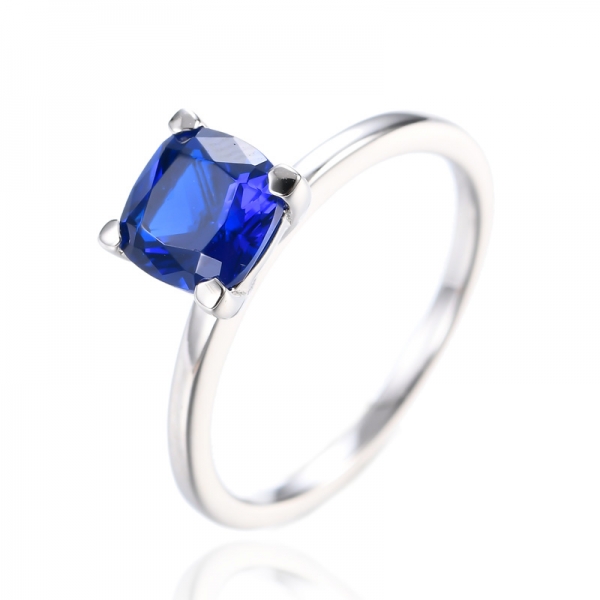Обручальное кольцо из стерлингового серебра 925 пробы с синим сапфиром в форме подушки 