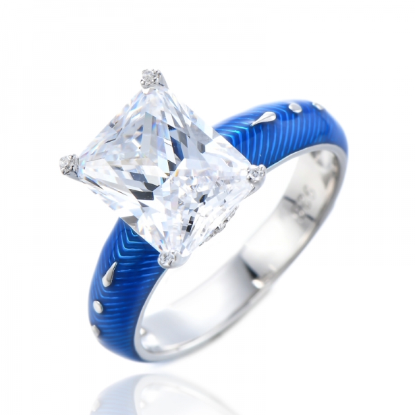 Кольца из стерлингового серебра 925 пробы с синей эмалью, имитирующие бриллиант CZ 
