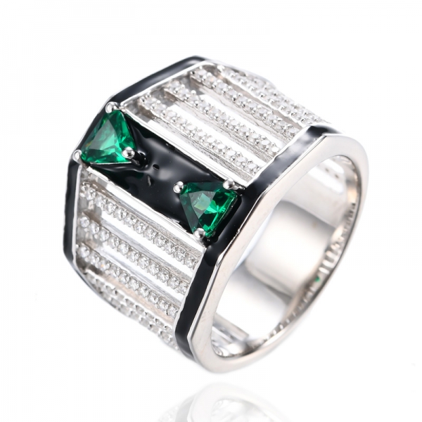 Кольцо с зеленой эмалью и белым треугольником, обручальное кольцо с кристаллом и цирконом 