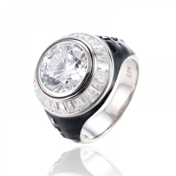 Камень круглой огранки, созданный изумрудными драгоценными камнями, стерлинговое серебро 925 пробы, черное эмалированное кольцо 