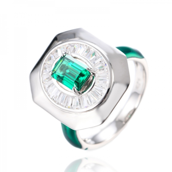 Кольцо из стерлингового серебра 925 пробы в стиле ар-деко с зеленой эмалью Halo Ring 